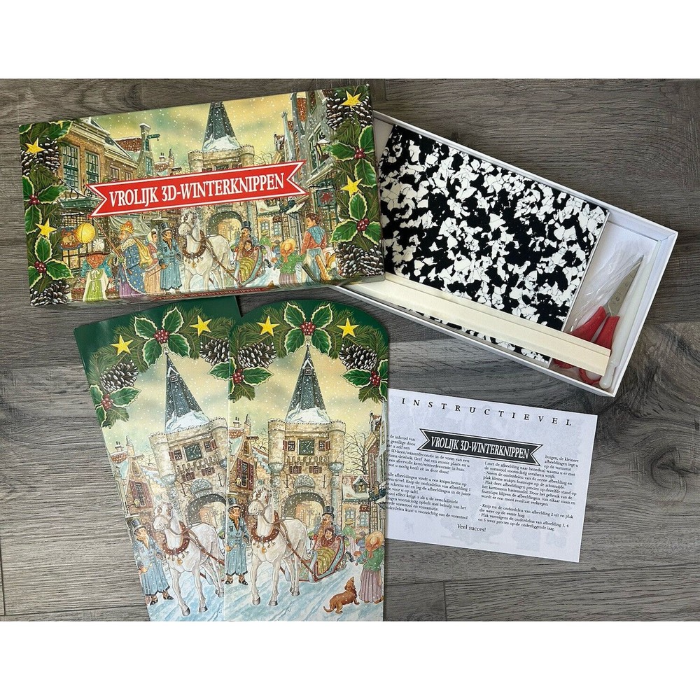 VTG Dutch Paper Craft 3D Christmas Winter Scene Translates Happy Winter Cutting